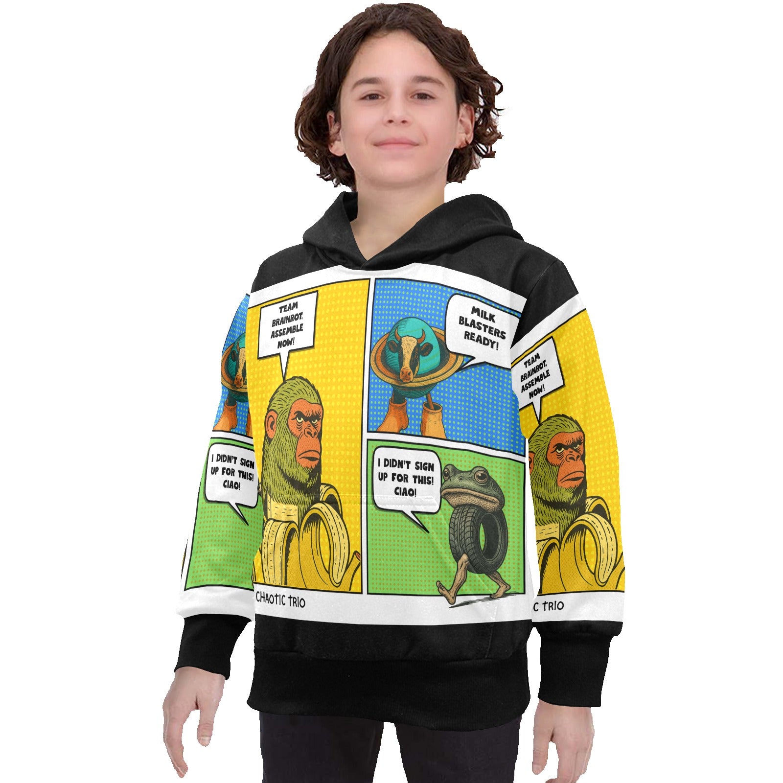 Youth Long Sleeve Hoodie | Italian Brainrot Design | Comic Theme