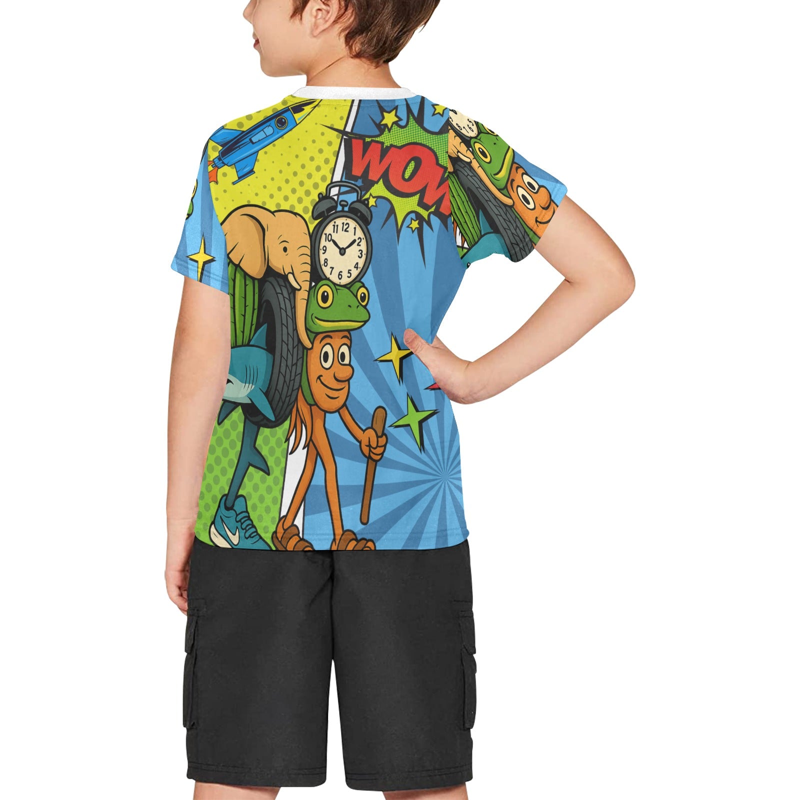 Italian Brainrot Graphic Tee for Kids | All Over Print Crew Neck Shirt | Big Boys | i La Grande Cambinasion, Italian Brainrot Design