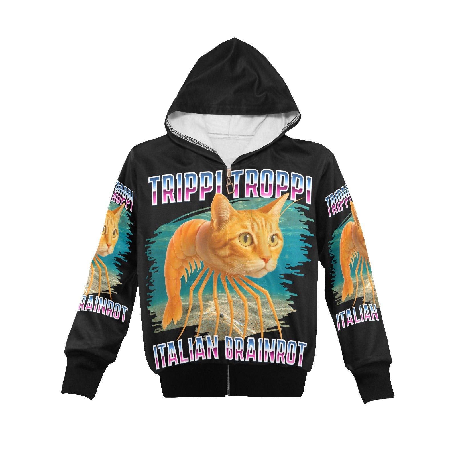 Italian Brainrot Big Boys’ Zip-Up Hoodie | Trendy Street Core Zip Hoodie for Kids | Youth Graphic Hoodie | Trippi Troppi