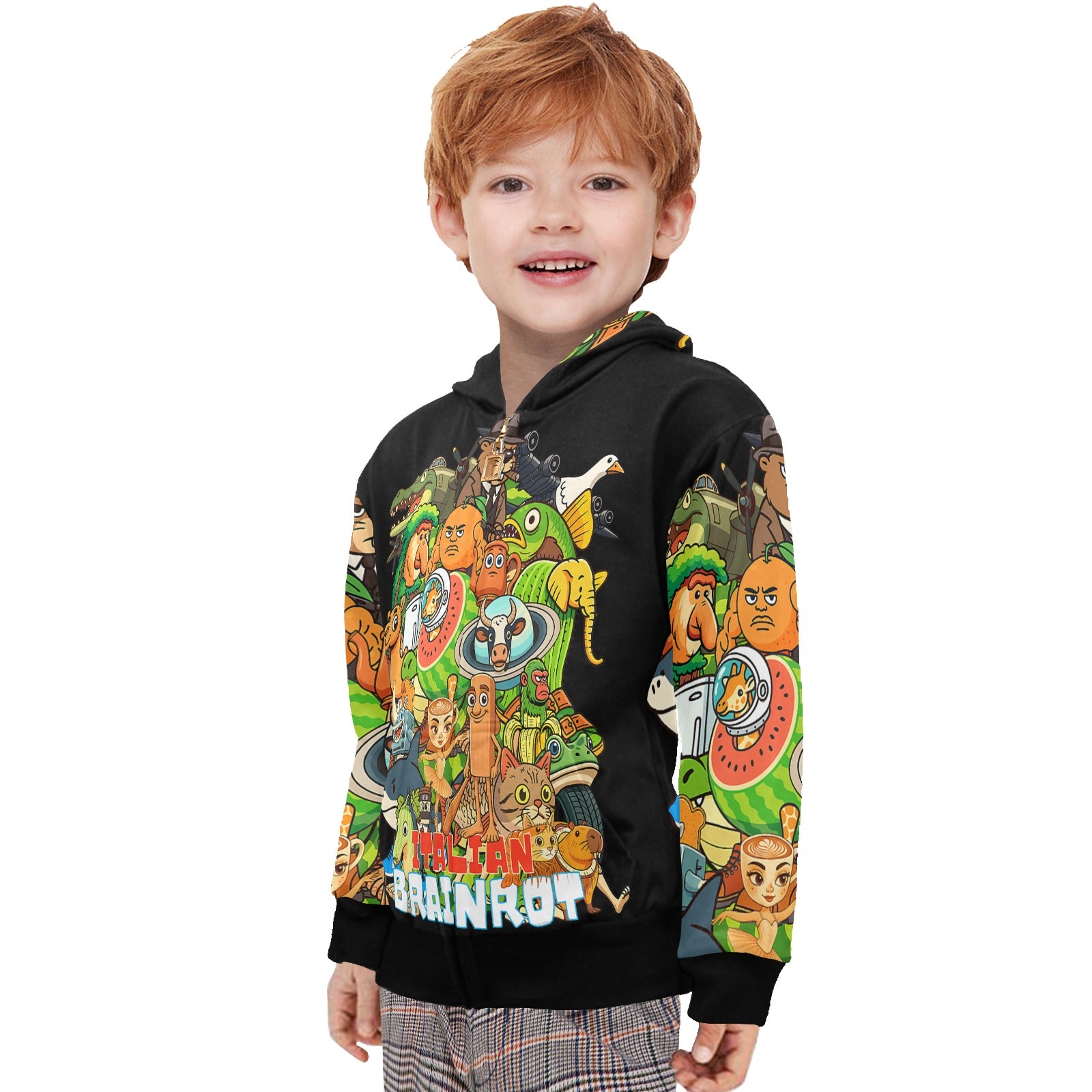 Little Boys Zip-Up Hoodie (Ages 2–7) | Cartoon Italian Brainrot