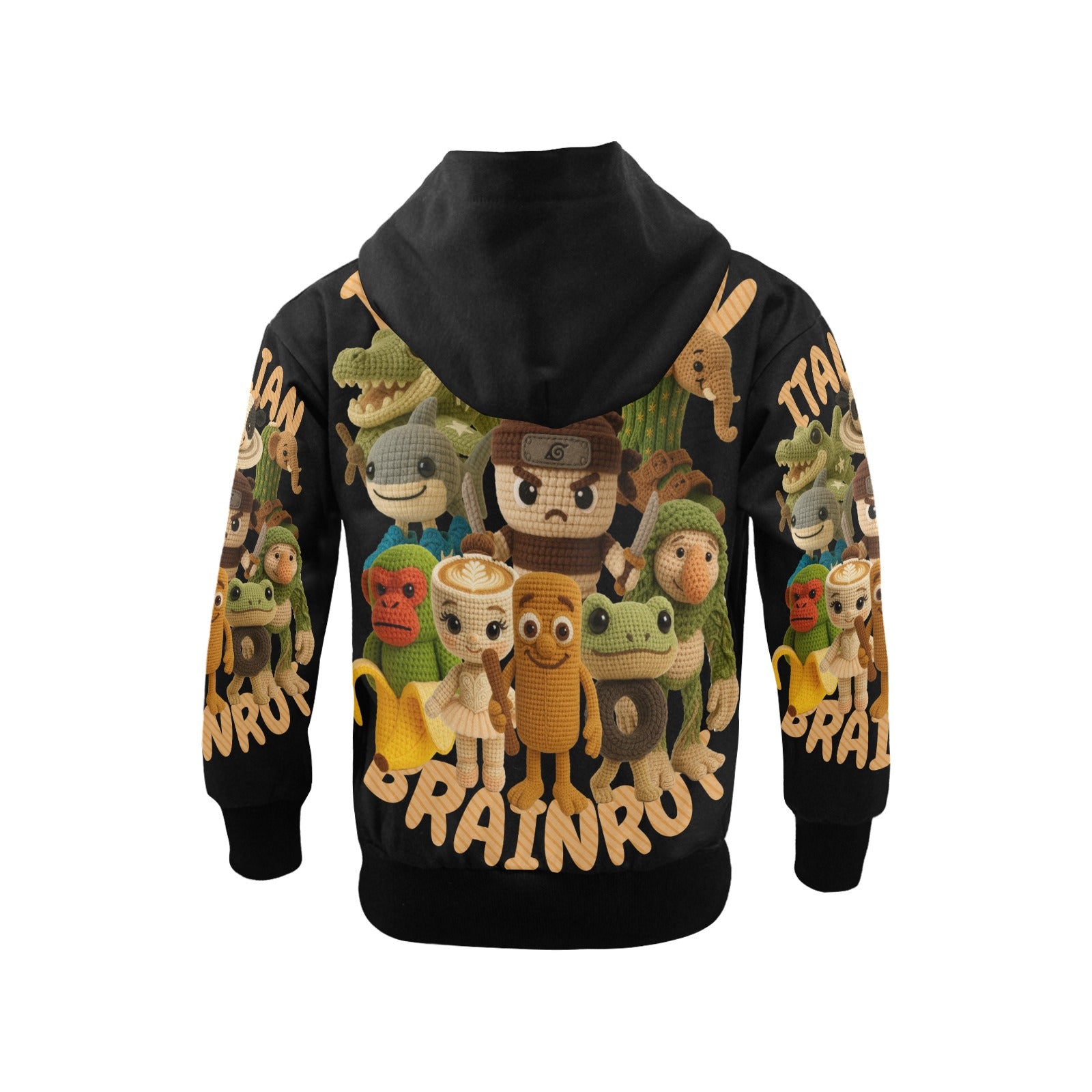 Italian Brainrot Big Boys’ Zip-Up Hoodie | Trendy Street Core Zip Hoodie for Kids | Youth Graphic Hoodie