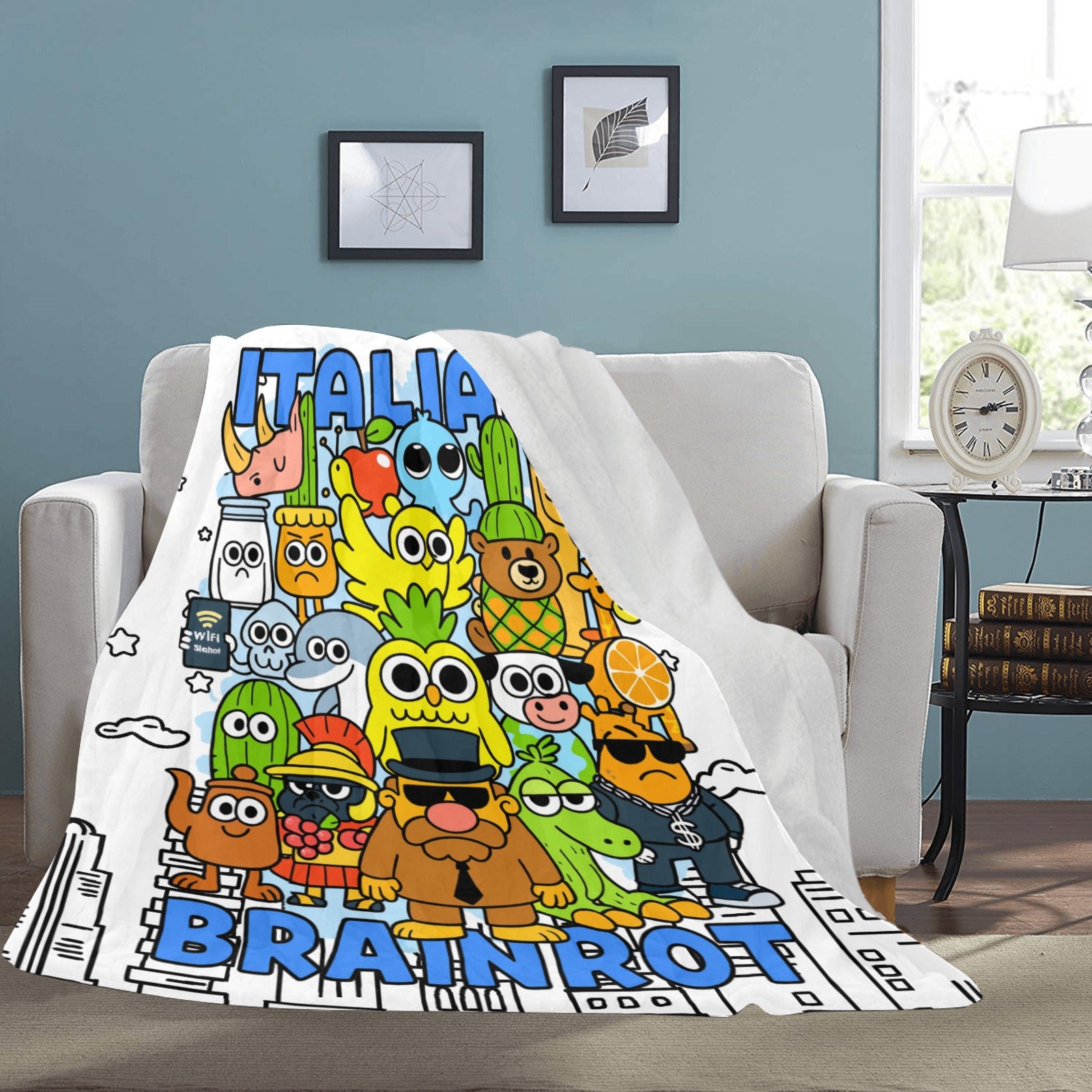 Ultra-Soft Meme Blanket – Cozy Italian Brainrot Themed Fleece Throw, Cartoon Themed