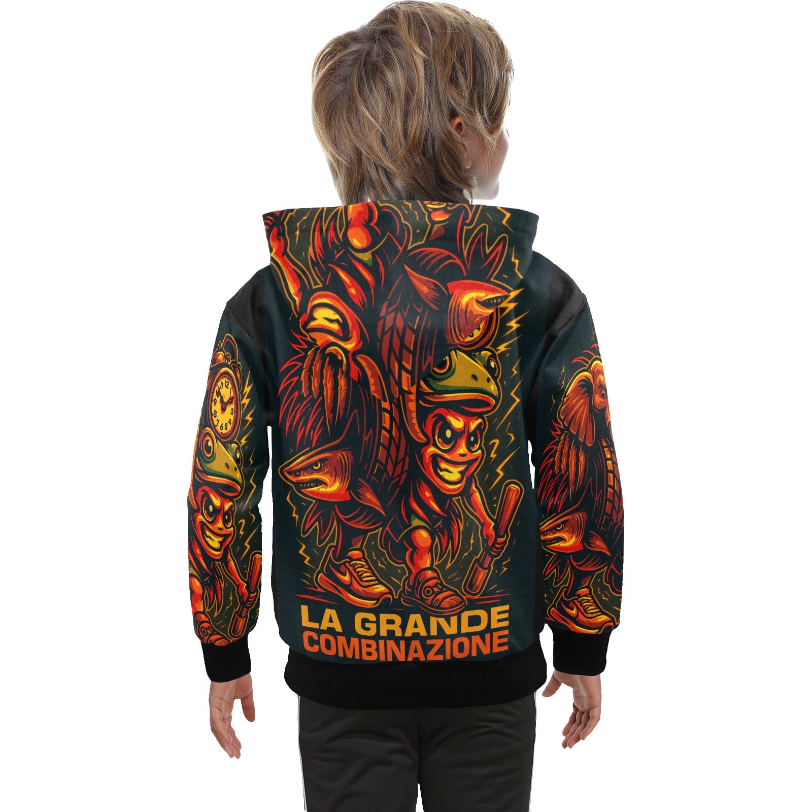 Italian Brainrot Big Boys’ Zip-Up Hoodie | Trendy Street Core Zip Hoodie for Kids | Youth Graphic Hoodie