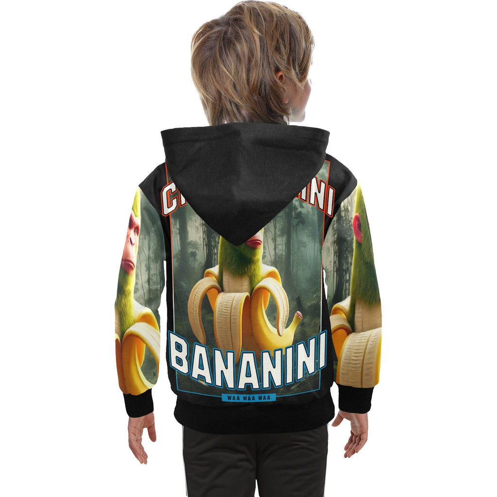 Italian Brainrot Big Boys’ Zip-Up Hoodie | Trendy Street Core Zip Hoodie for Kids | Youth Graphic Hoodie | Chimpanzini Bananini