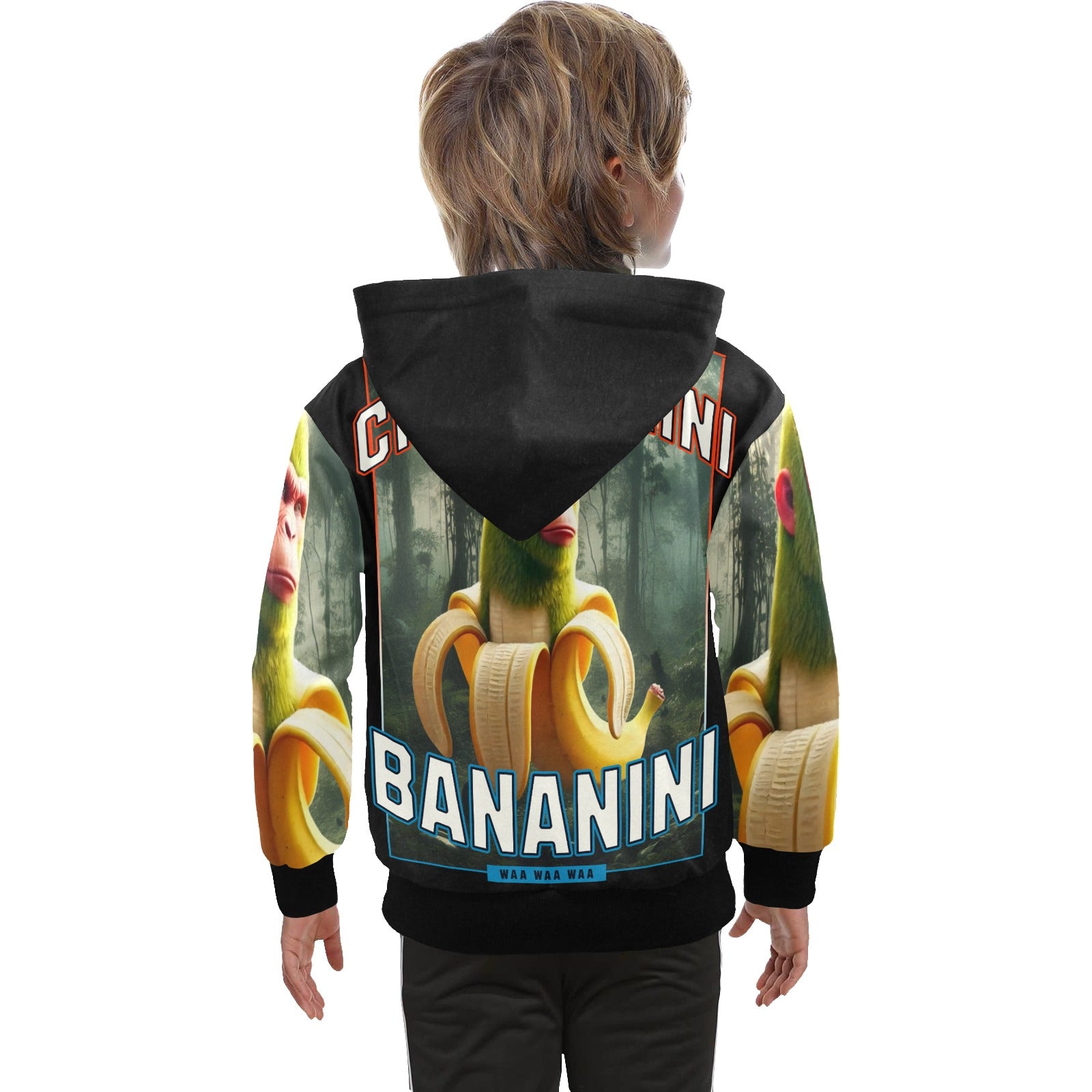 Italian Brainrot Big Boys’ Zip-Up Hoodie | Trendy Street Core Zip Hoodie for Kids | Youth Graphic Hoodie | Chimpanzini Bananini