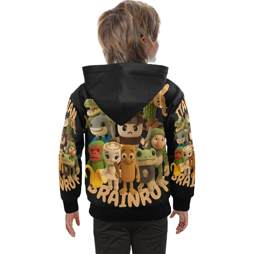 Italian Brainrot Big Boys’ Zip-Up Hoodie | Trendy Street Core Zip Hoodie for Kids | Youth Graphic Hoodie