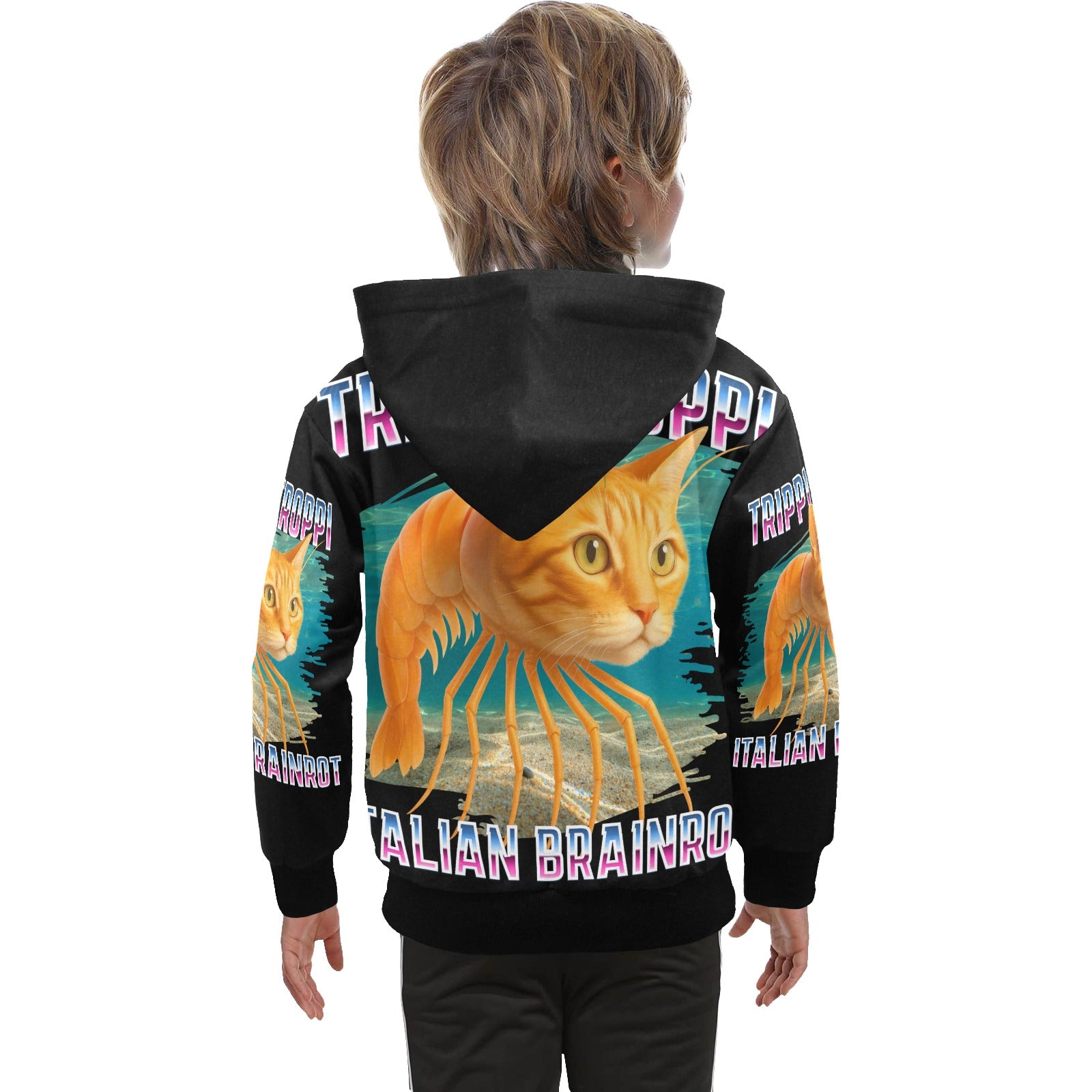 Italian Brainrot Big Boys’ Zip-Up Hoodie | Trendy Street Core Zip Hoodie for Kids | Youth Graphic Hoodie | Trippi Troppi