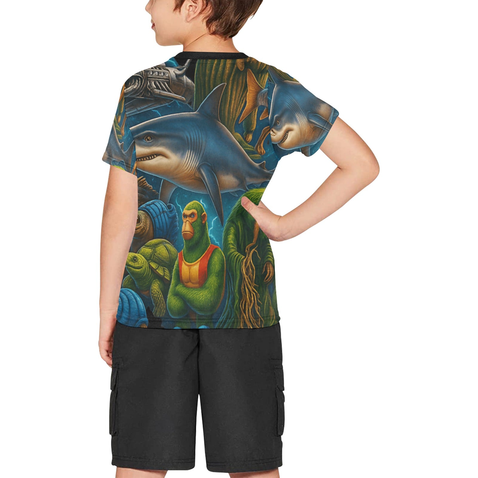 Italian Brainrot Graphic Tee for Kids | All Over Print Crew Neck Shirt | Big Boys