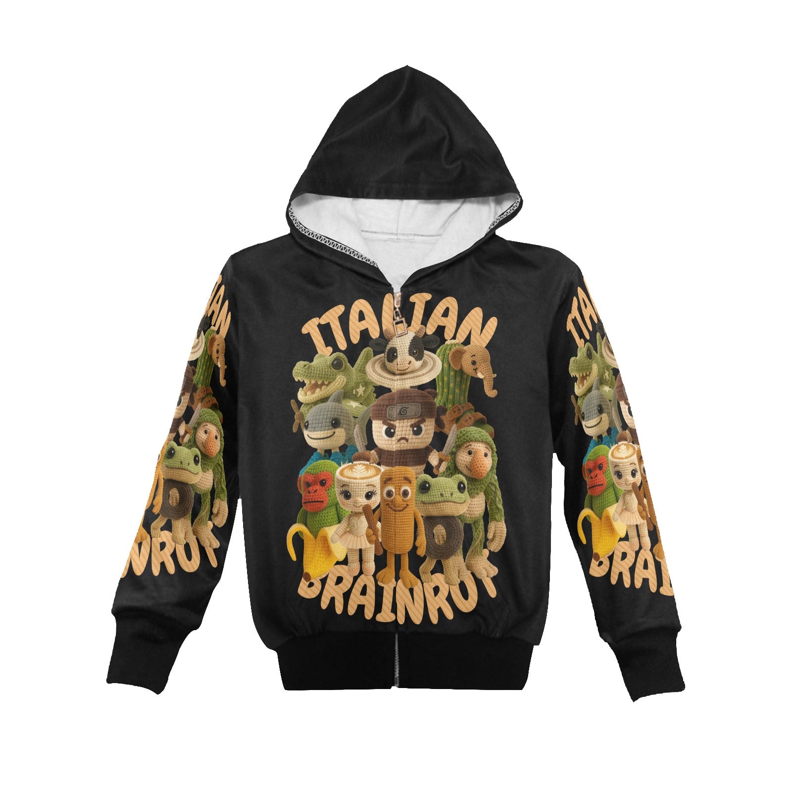 Italian Brainrot Big Boys’ Zip-Up Hoodie | Trendy Street Core Zip Hoodie for Kids | Youth Graphic Hoodie