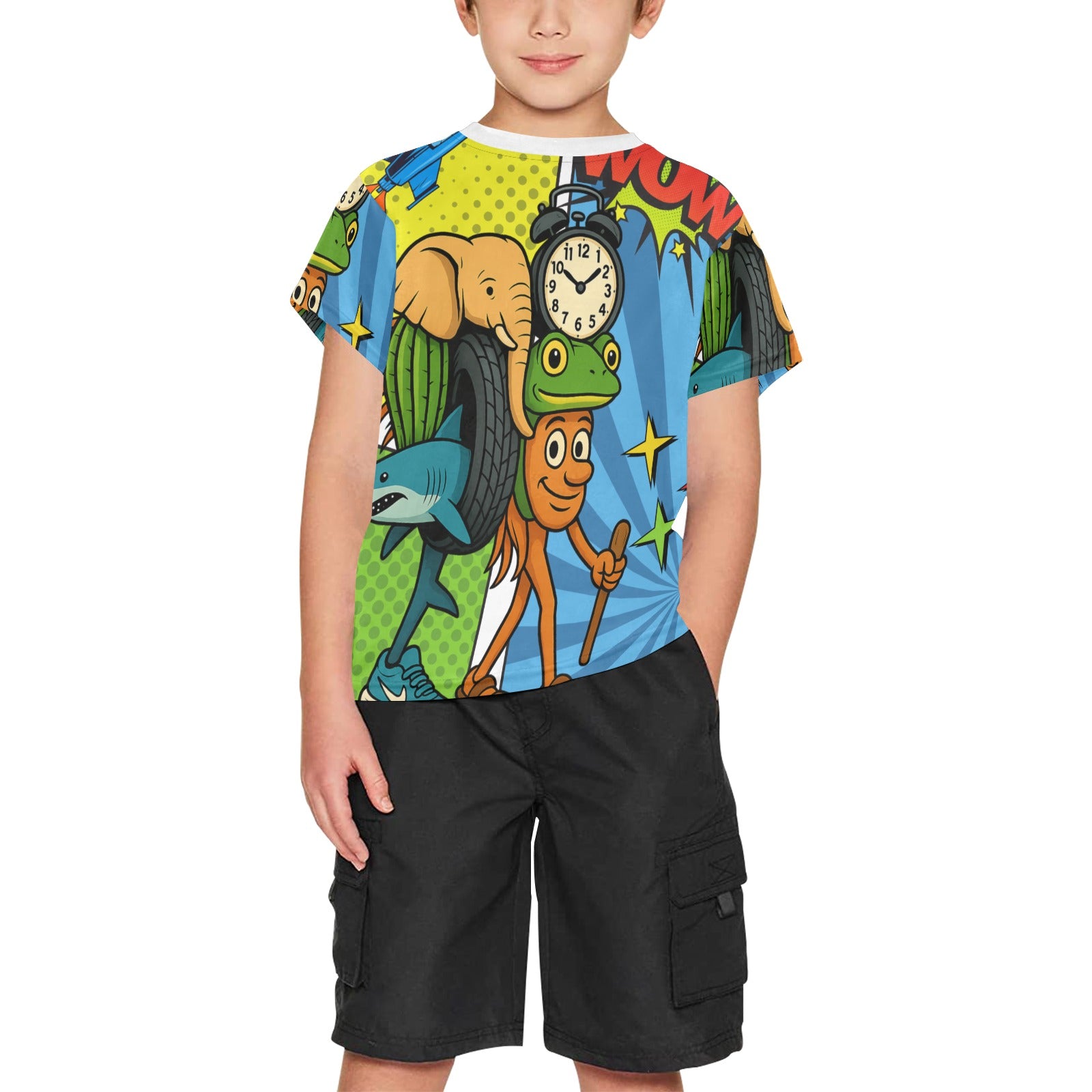 Italian Brainrot Graphic Tee for Kids | All Over Print Crew Neck Shirt | Big Boys | i La Grande Cambinasion, Italian Brainrot Design