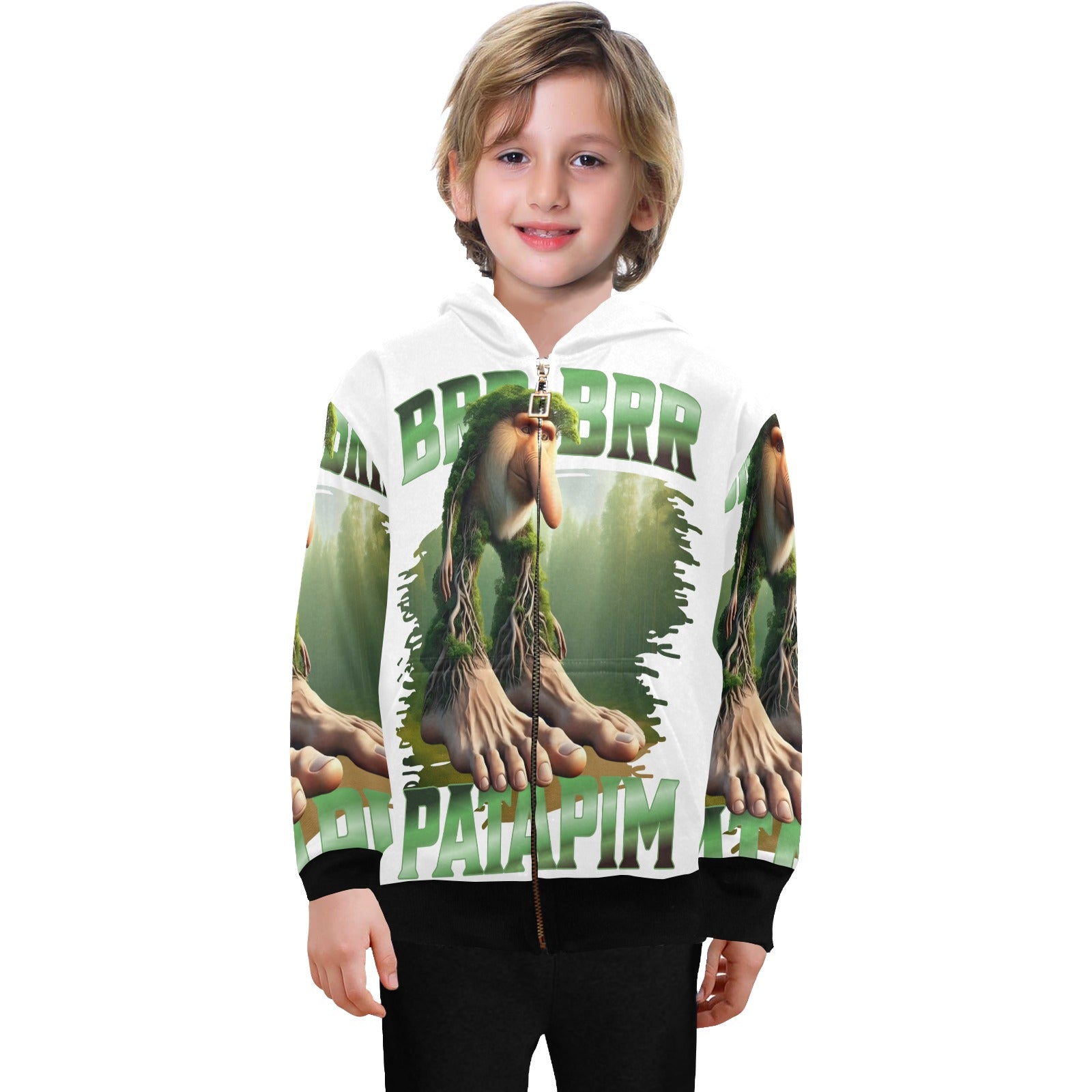 Italian Brainrot Big Boys’ Zip-Up Hoodie | Trendy Street Core Zip Hoodie for Kids | Youth Graphic Hoodie | Brr Brr Patapim