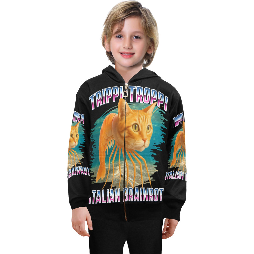 Italian Brainrot Big Boys’ Zip-Up Hoodie | Trendy Street Core Zip Hoodie for Kids | Youth Graphic Hoodie | Trippi Troppi