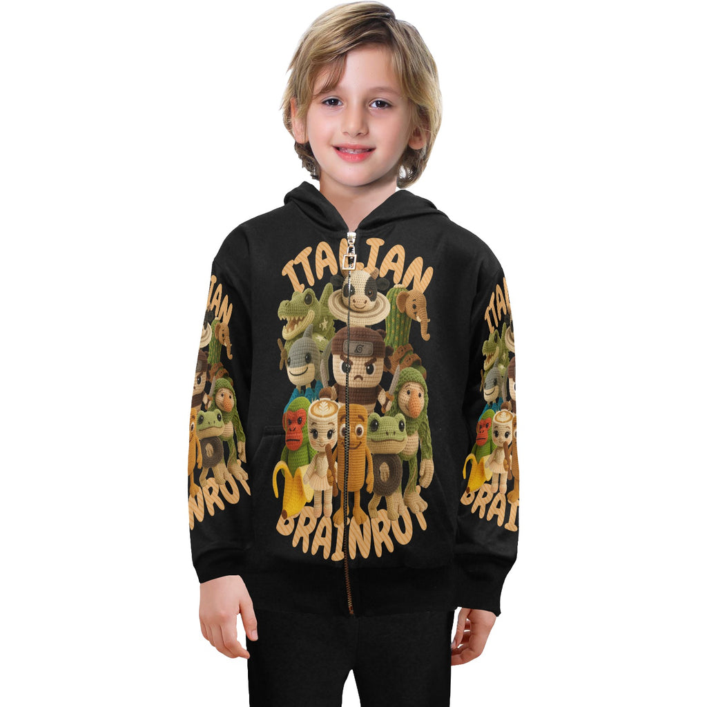 Italian Brainrot Big Boys’ Zip-Up Hoodie | Trendy Street Core Zip Hoodie for Kids | Youth Graphic Hoodie