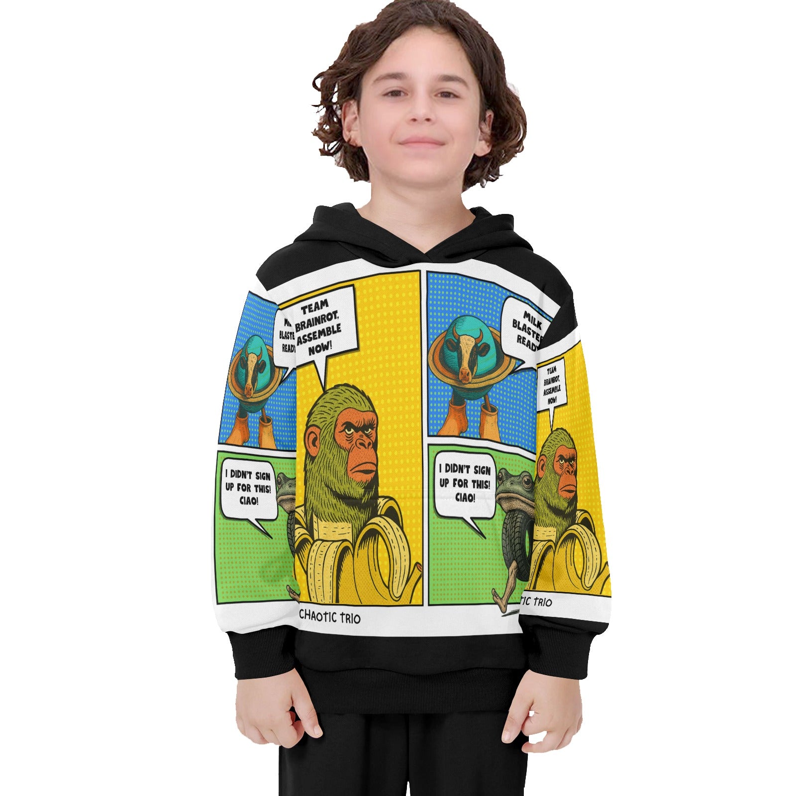 Youth Long Sleeve Hoodie | Italian Brainrot Design | Comic Theme