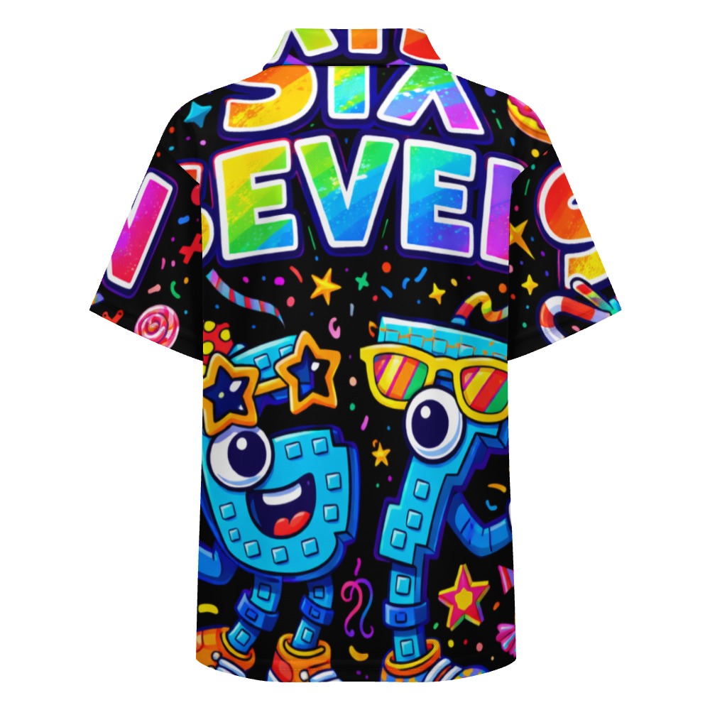 Polo Buttoned Shirt | Viral Meme Six Seven Design | All Ages | Vibrant 6 7 Character