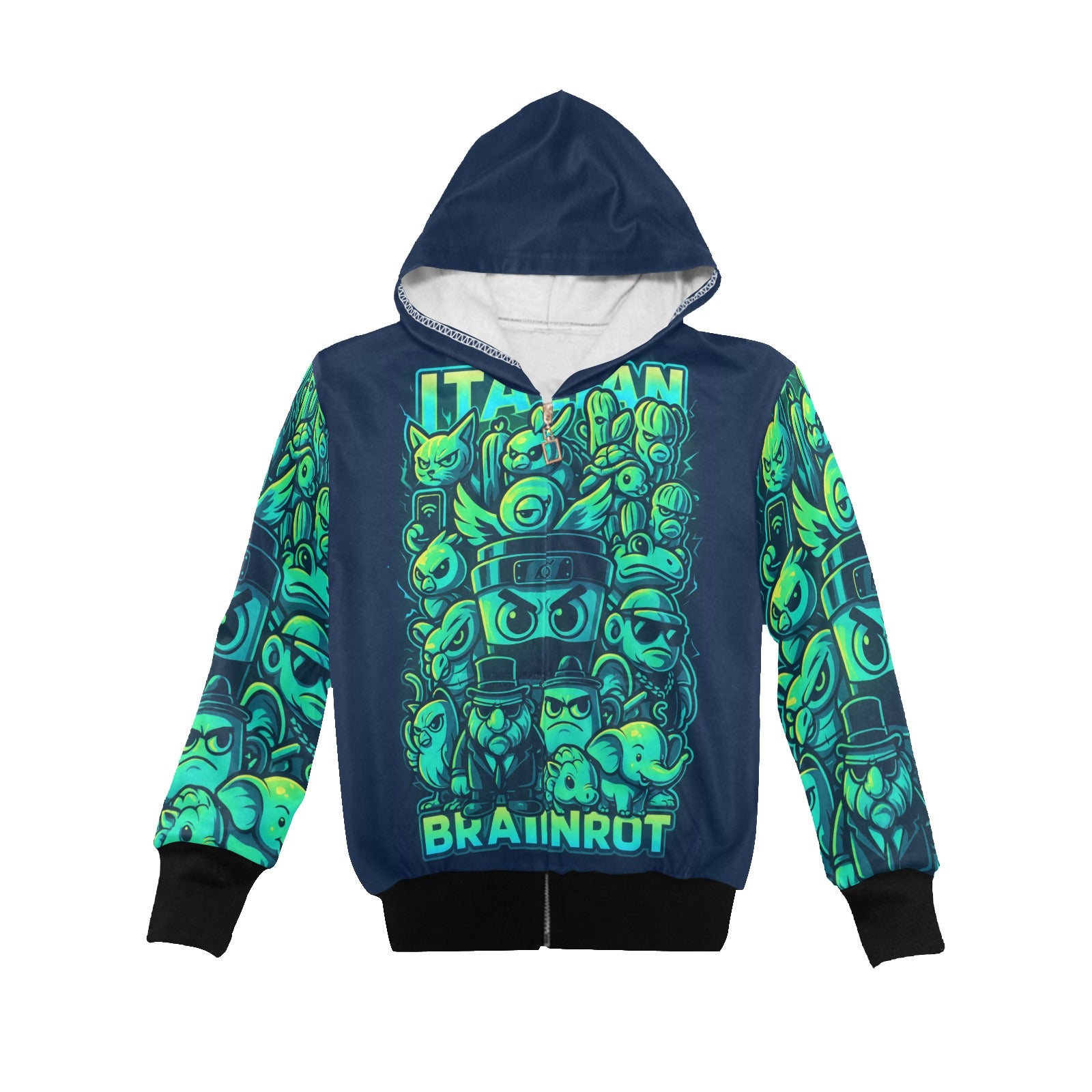 Italian Brainrot Big Boys’ Zip-Up Hoodie | Trendy Street Core Zip Hoodie for Kids | Youth Graphic Hoodie