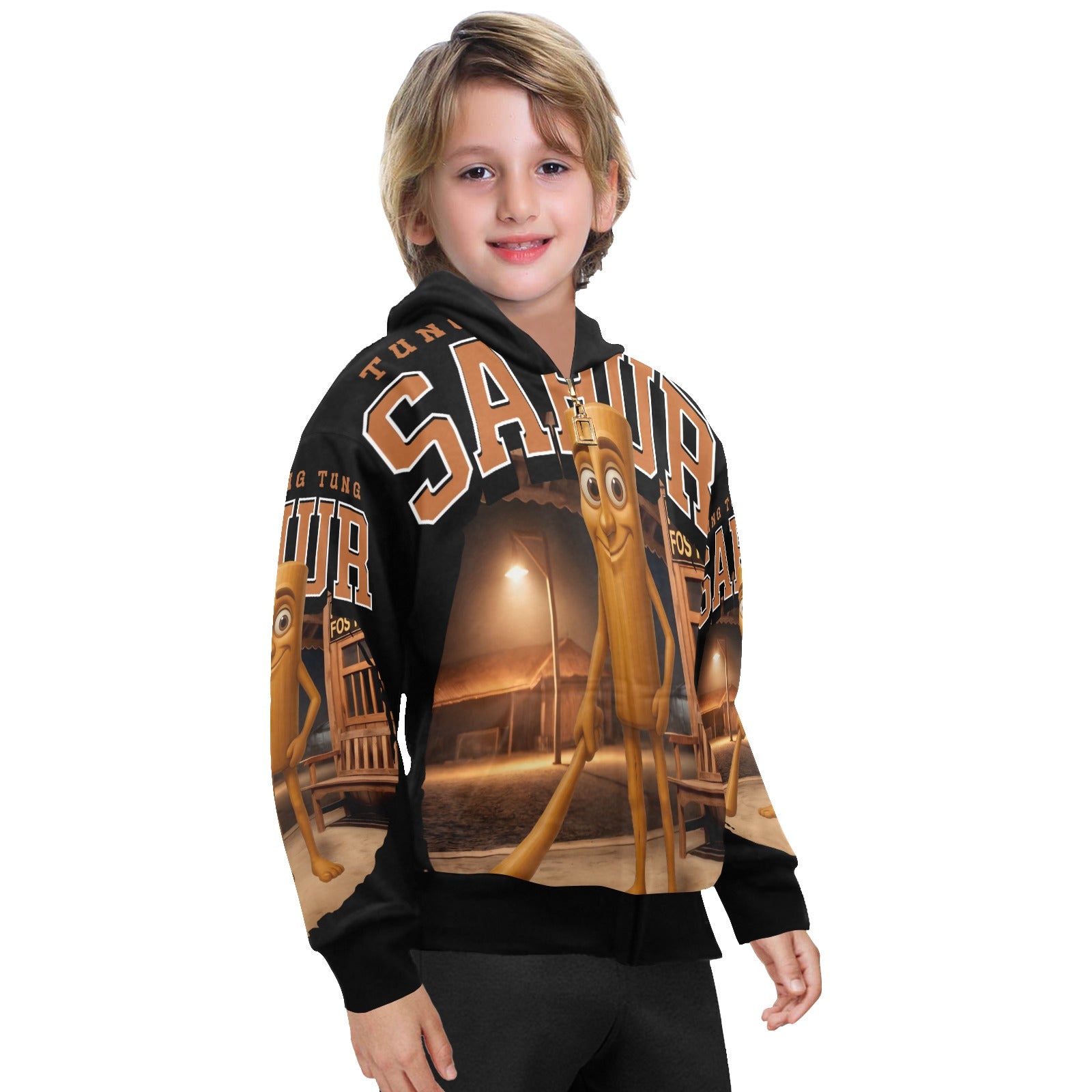 Italian Brainrot Big Boys’ Zip-Up Hoodie | Trendy Street Core Zip Hoodie for Kids | Youth Graphic Hoodie | Tung Tung Tung Sahur