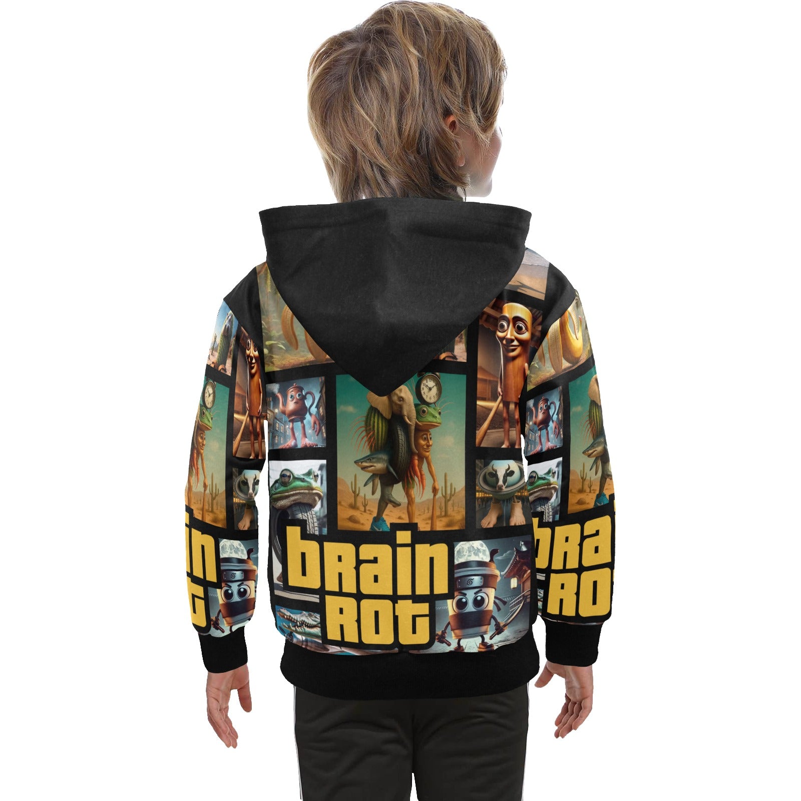 Italian Brainrot Big Boys’ Zip-Up Hoodie | Trendy Street Core Zip Hoodie for Kids | Youth Graphic Hoodie