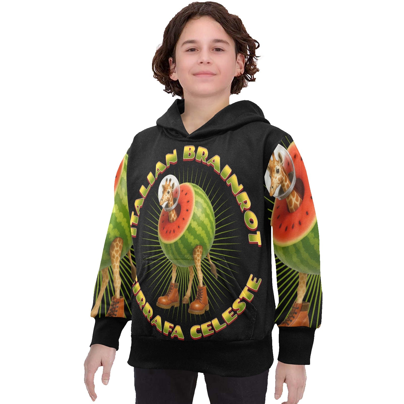 Youth Long Sleeve Hoodie | Italian Brainrot Design | Girafa Celeste