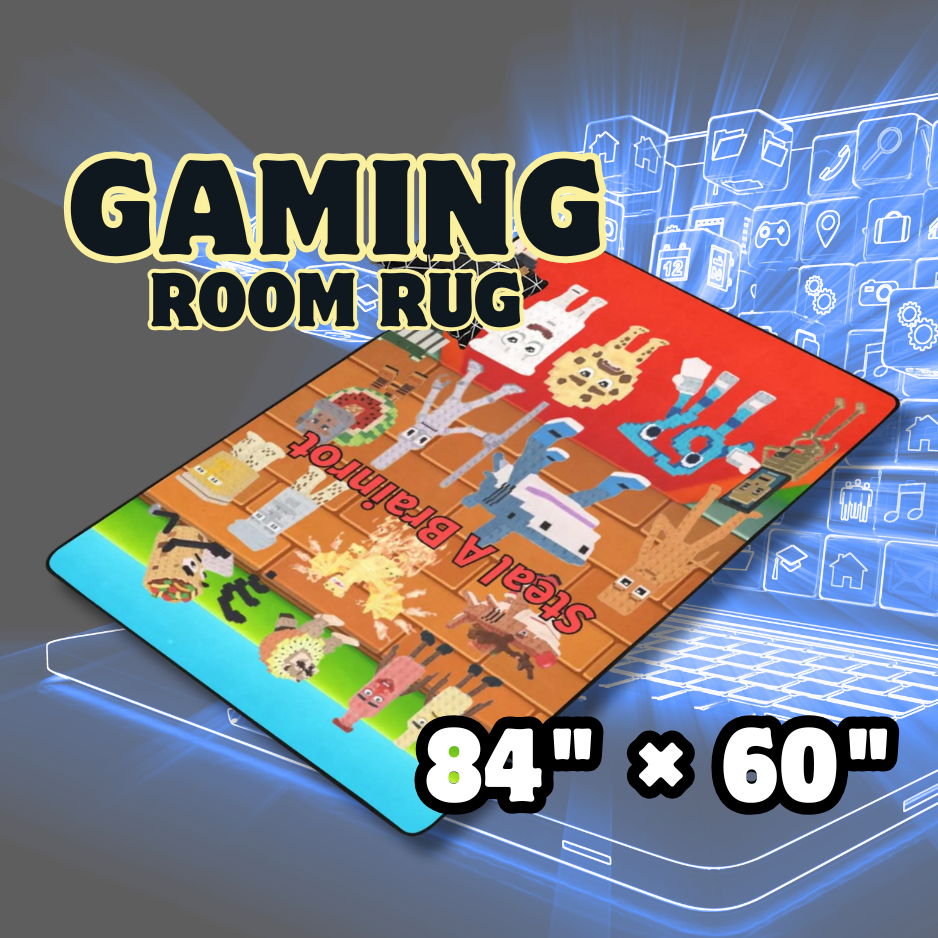 Gaming Room Area Rug | Steal A Brainrot | Roblox Game Themed | Youth Gamer Bedroom Mat