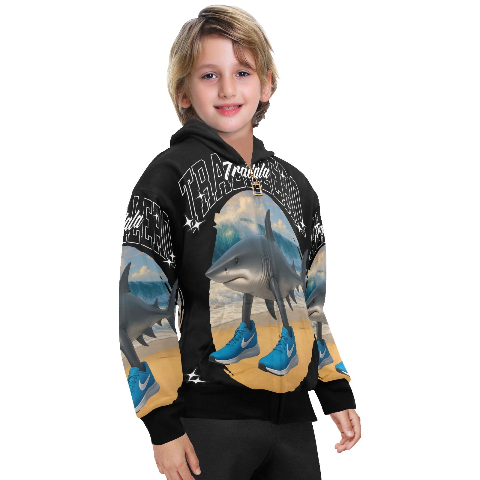 Italian Brainrot Big Boys’ Zip-Up Hoodie | Trendy Street Core Zip Hoodie for Kids | Youth Graphic Hoodie | Tralalero Tralala