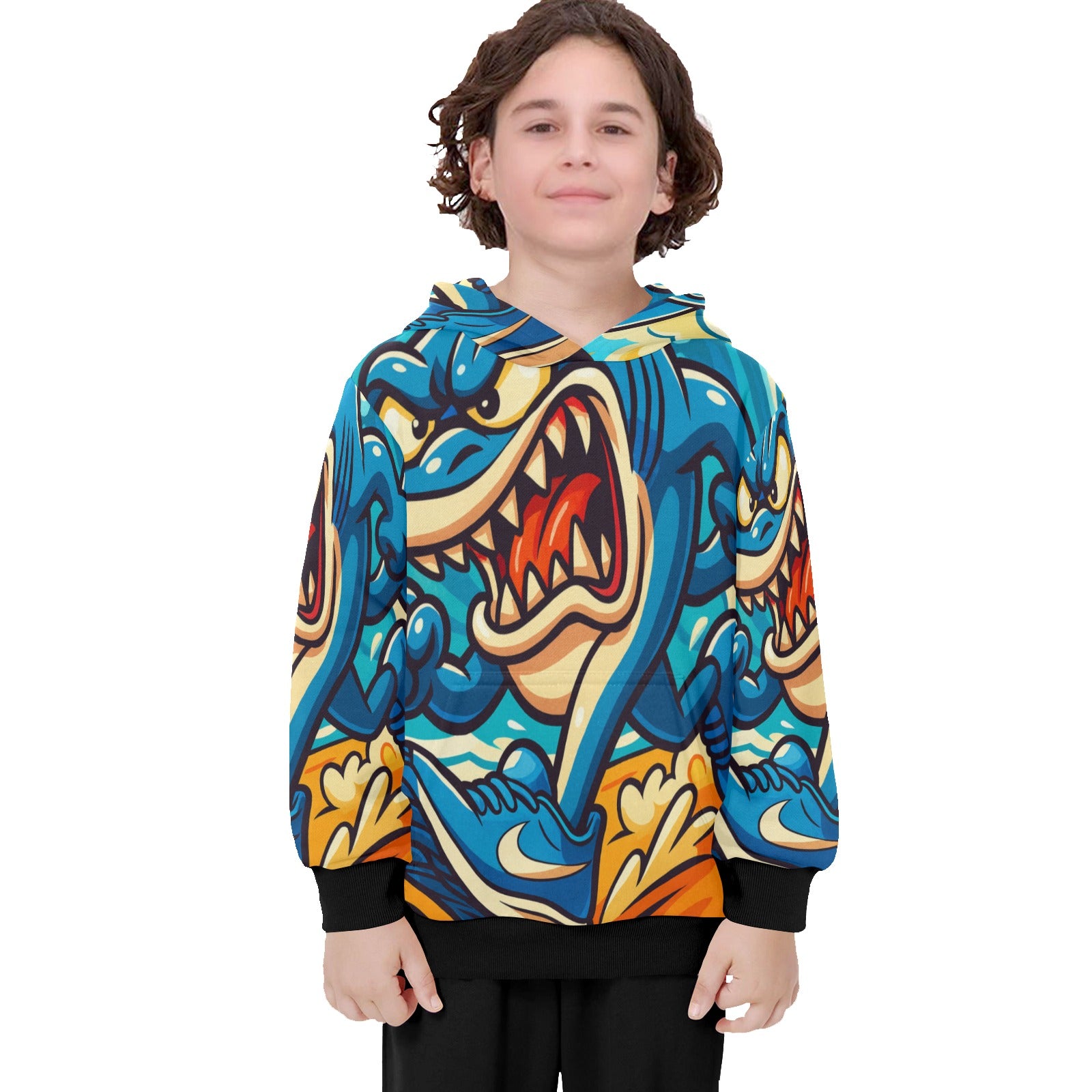 Youth Long Sleeve Hoodie | Italian Brainrot Design | Chaotic Tralalero Tralala