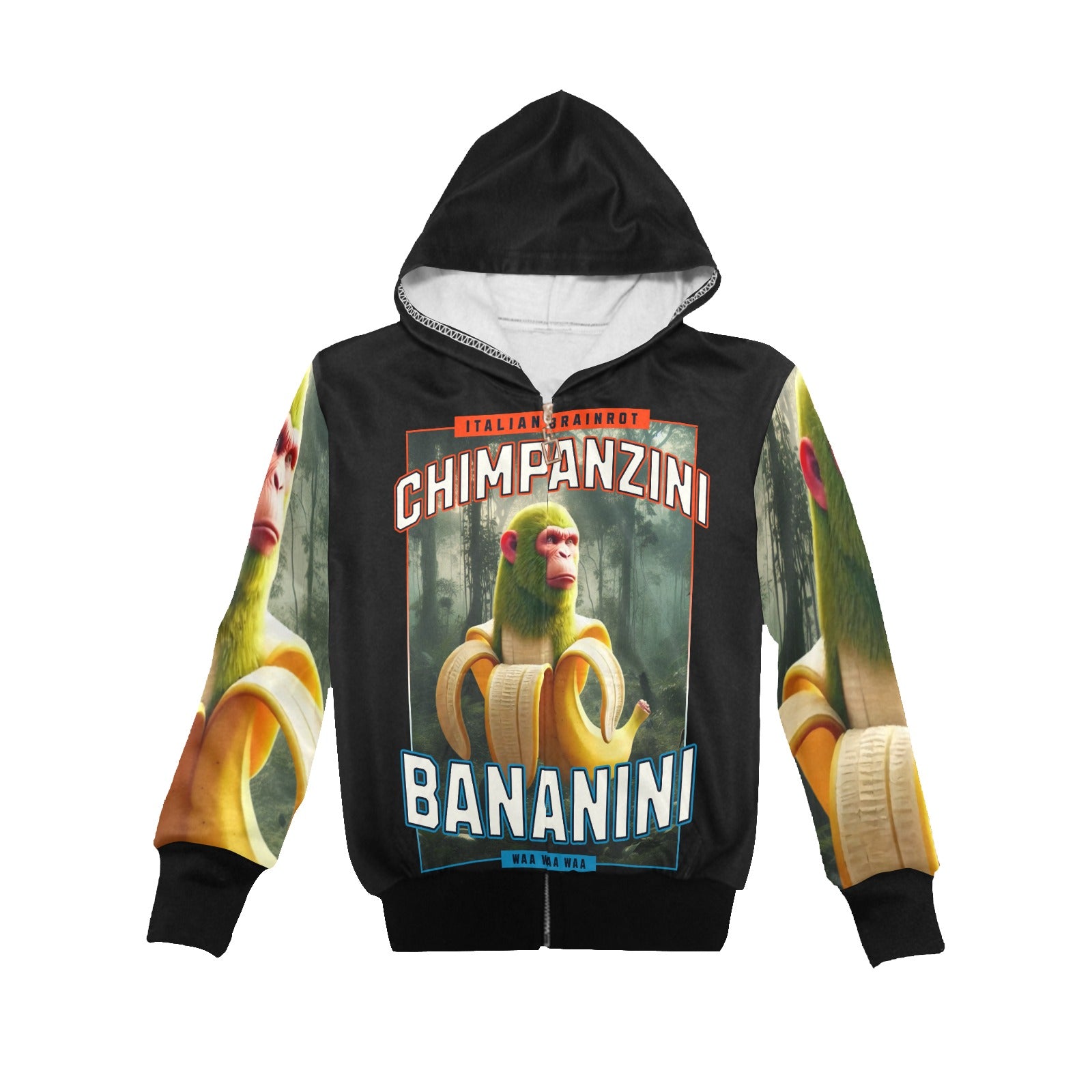 Italian Brainrot Big Boys’ Zip-Up Hoodie | Trendy Street Core Zip Hoodie for Kids | Youth Graphic Hoodie | Chimpanzini Bananini