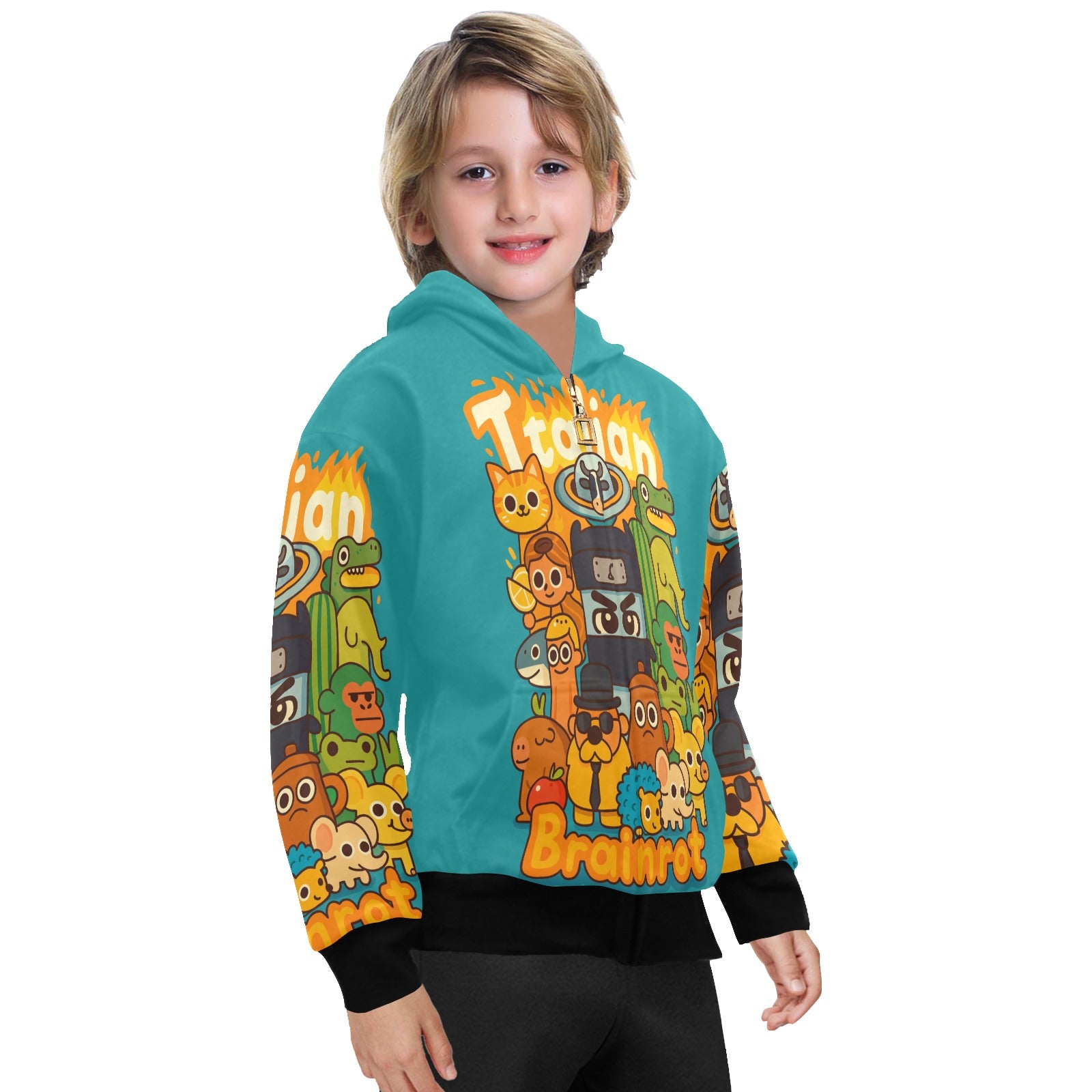Italian Brainrot Big Boys’ Zip-Up Hoodie | Trendy Street Core Zip Hoodie for Kids | Youth Graphic Hoodie