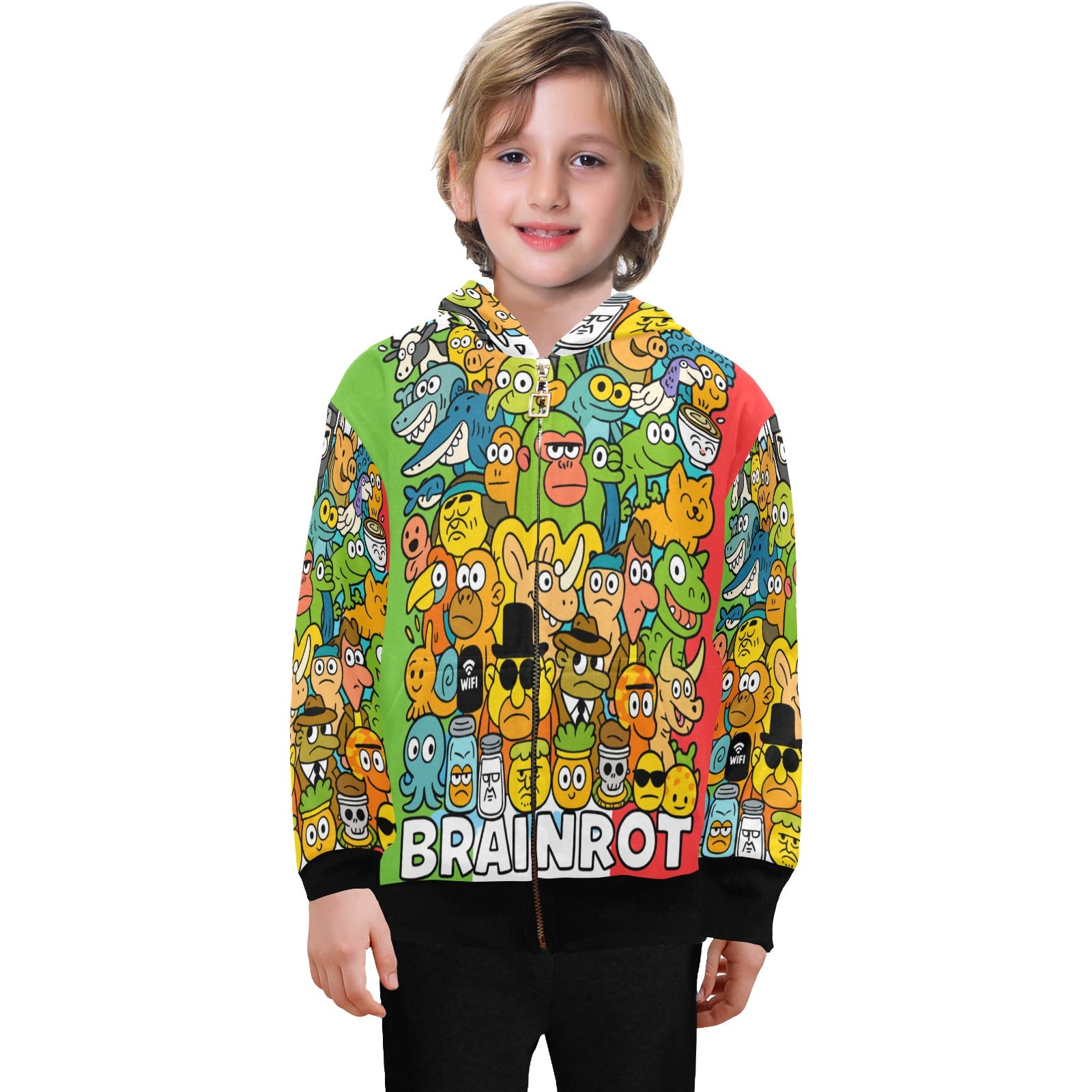 Italian Brainrot Big Boys’ Zip-Up Hoodie | Trendy Street Core Zip Hoodie for Kids | Youth Graphic Hoodie