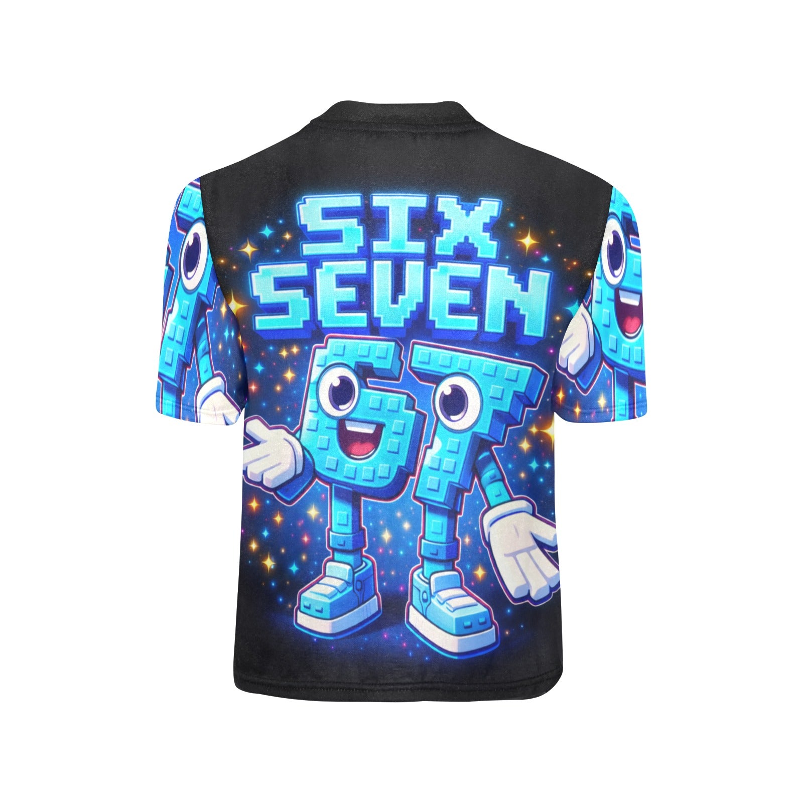 Meme Brainrot Graphic Tee for Kids | All Over Print Crew Neck Shirt | Big Boys | Six Seven Character | 6 7