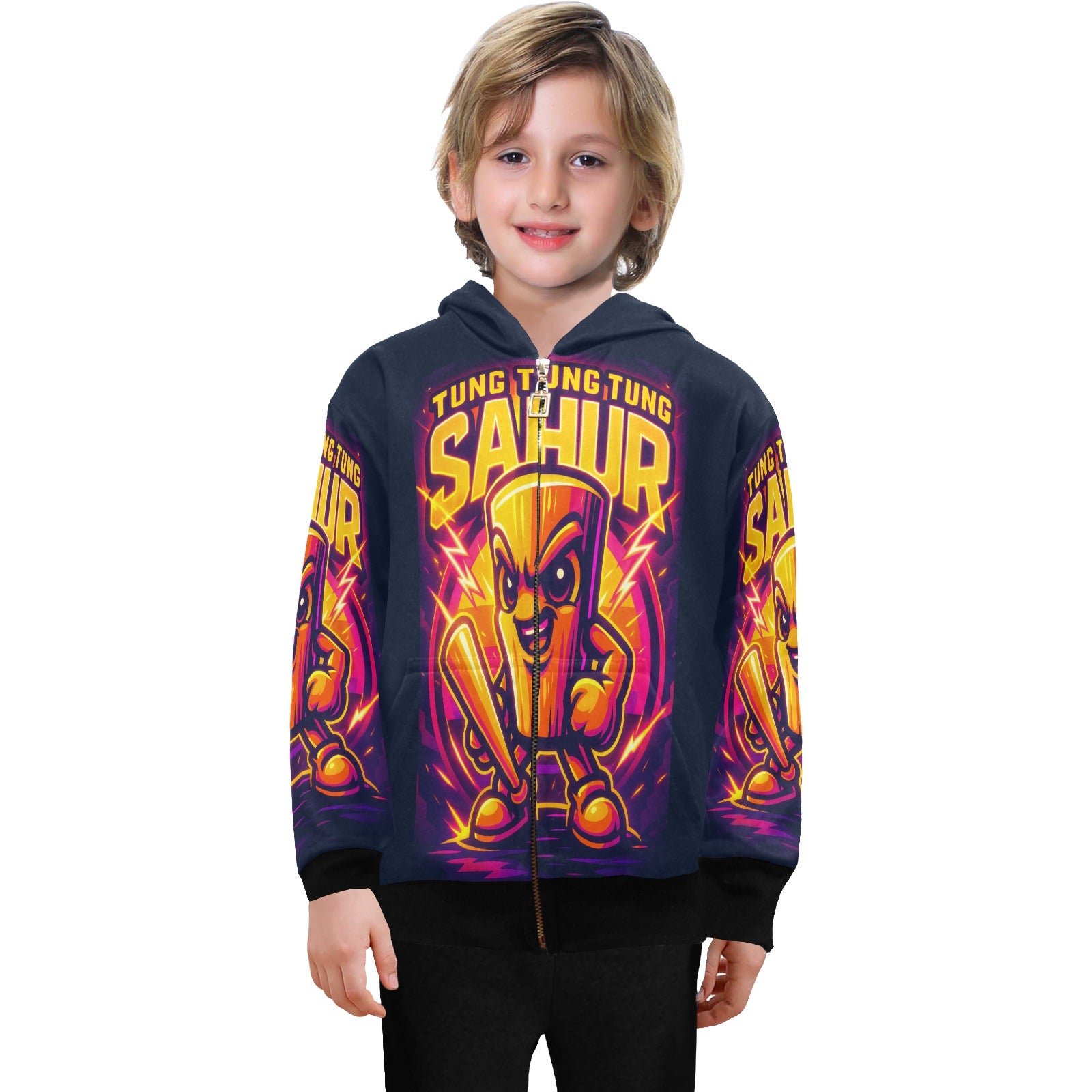 Italian Brainrot Big Boys’ Zip-Up Hoodie | Trendy Street Core Zip Hoodie for Kids | Youth Graphic Hoodie