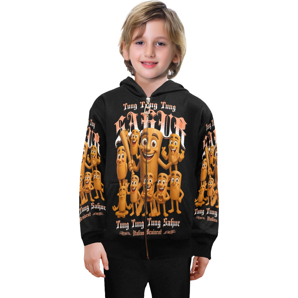 Italian Brainrot Big Boys’ Zip-Up Hoodie | Trendy Street Core Zip Hoodie for Kids | Youth Graphic Hoodie | Tung Tung Tung Sahur
