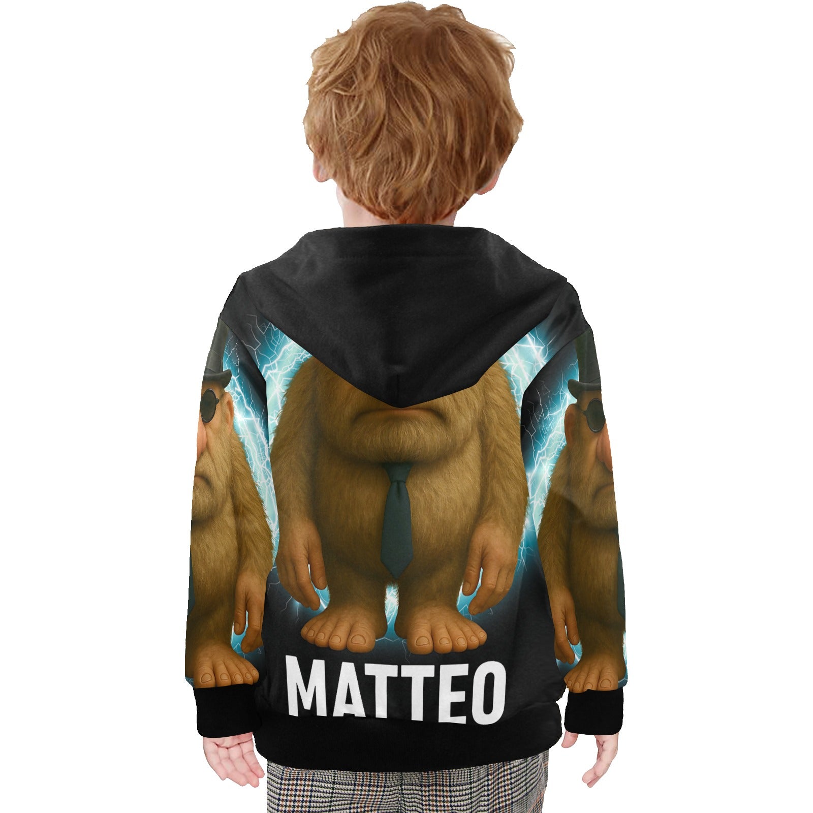 Little Boys Zip-Up Hoodie (Ages 2–7) | Cartoon Italian Brainrot, Matteo