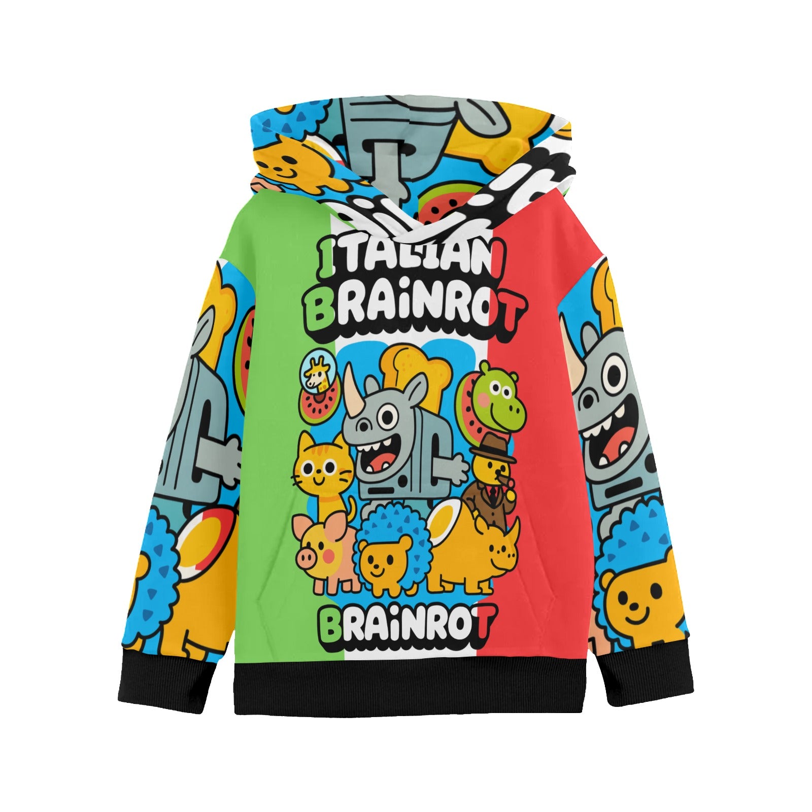 Youth Long Sleeve Hoodie | Italian Brainrot Cartoon Design