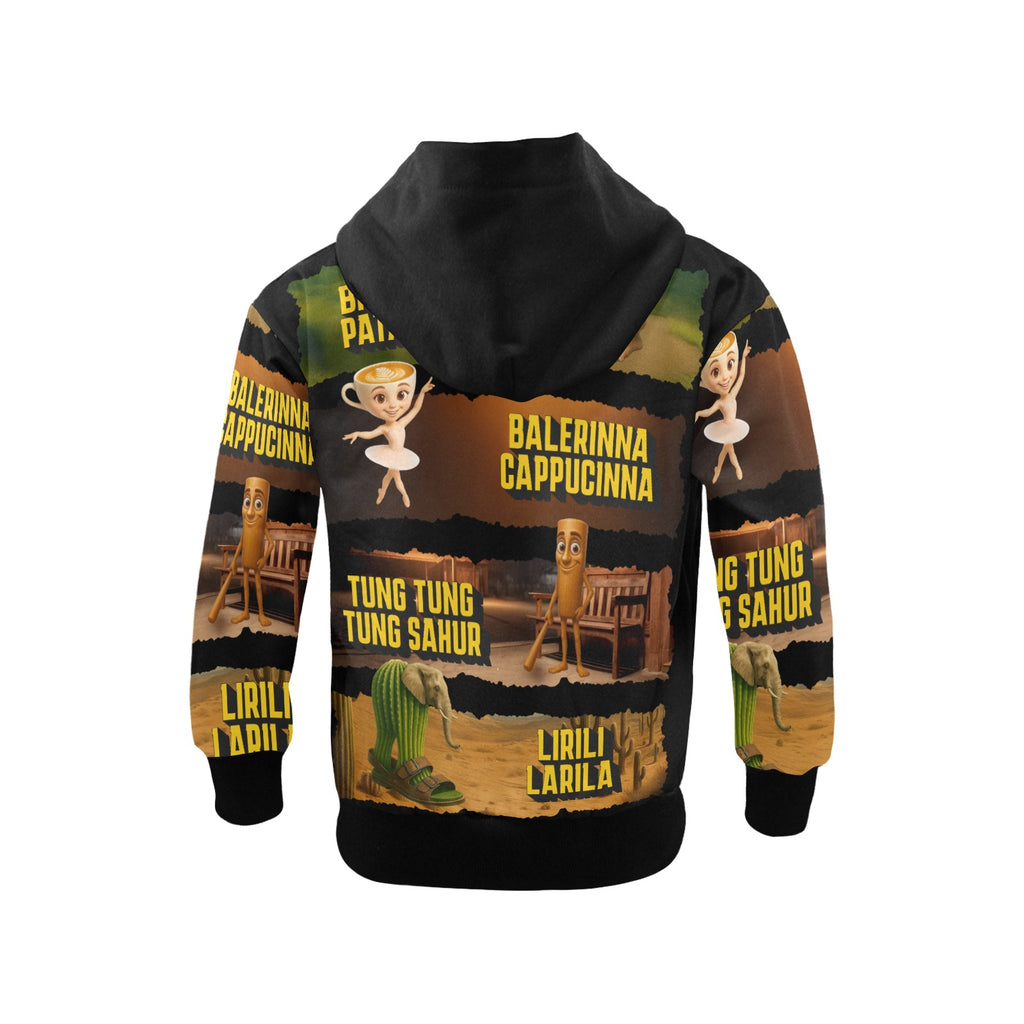 Italian Brainrot Big Boys’ Zip-Up Hoodie | Trendy Street Core Zip Hoodie for Kids | Youth Graphic Hoodie