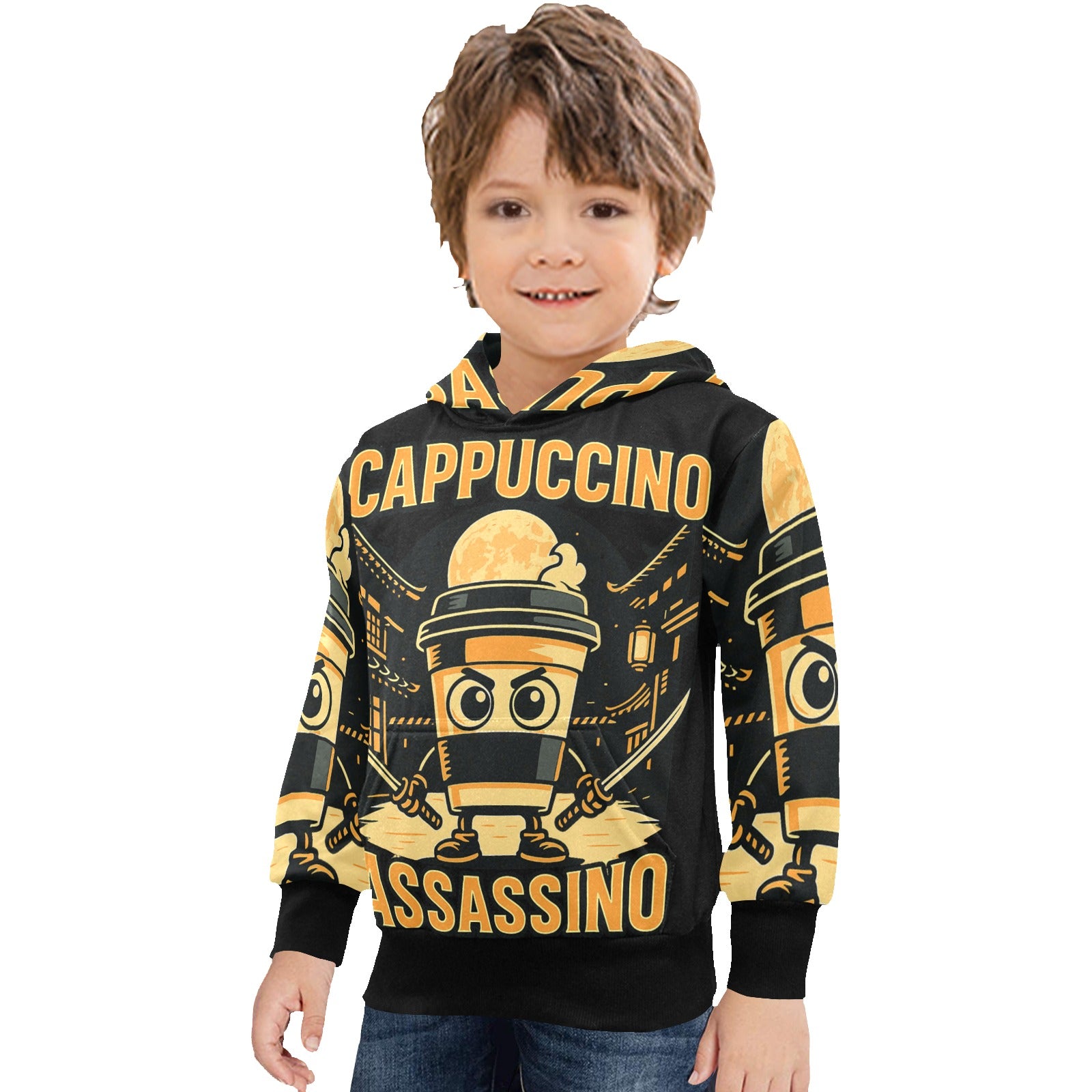 Italian Brainrot Long Sleeve | Little Boys Hoodie | Cappuccino Assassino Style