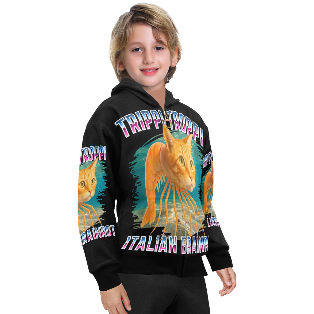 Italian Brainrot Big Boys’ Zip-Up Hoodie | Trendy Street Core Zip Hoodie for Kids | Youth Graphic Hoodie | Trippi Troppi