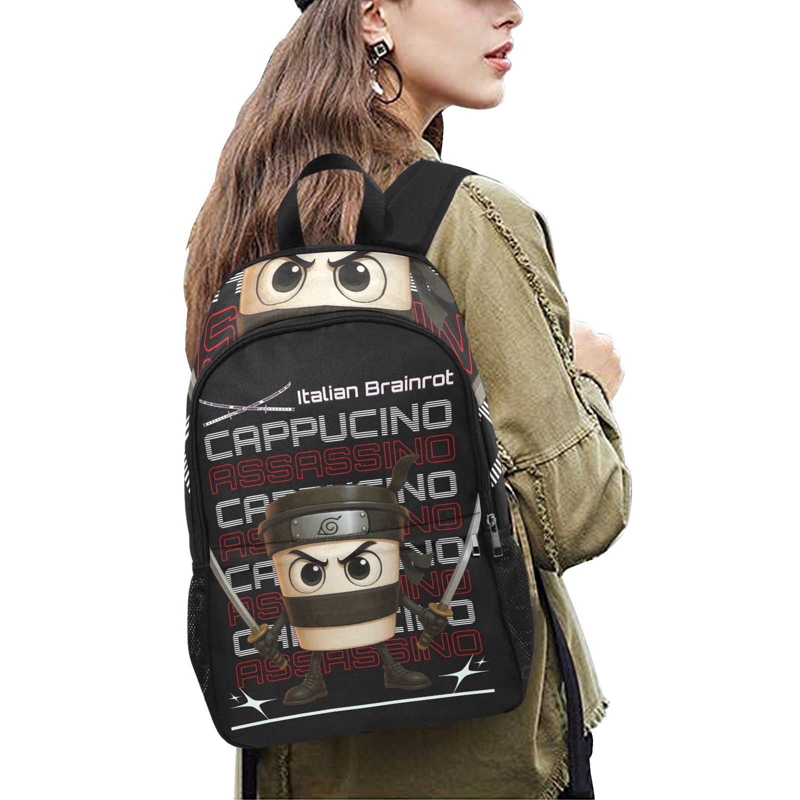Italian Brainrot Kids Backpack | Trendy Youth Streetcore, featuring Cappuccino Assassino