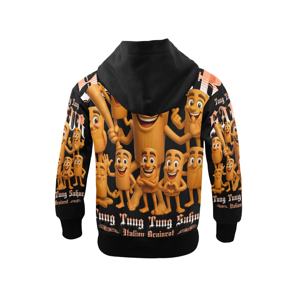 Italian Brainrot Big Boys’ Zip-Up Hoodie | Trendy Street Core Zip Hoodie for Kids | Youth Graphic Hoodie | Tung Tung Tung Sahur