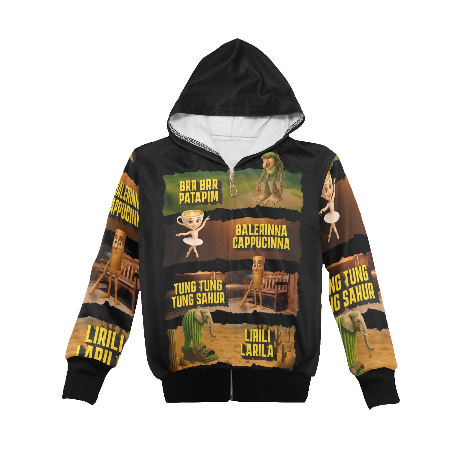 Italian Brainrot Big Boys’ Zip-Up Hoodie | Trendy Street Core Zip Hoodie for Kids | Youth Graphic Hoodie