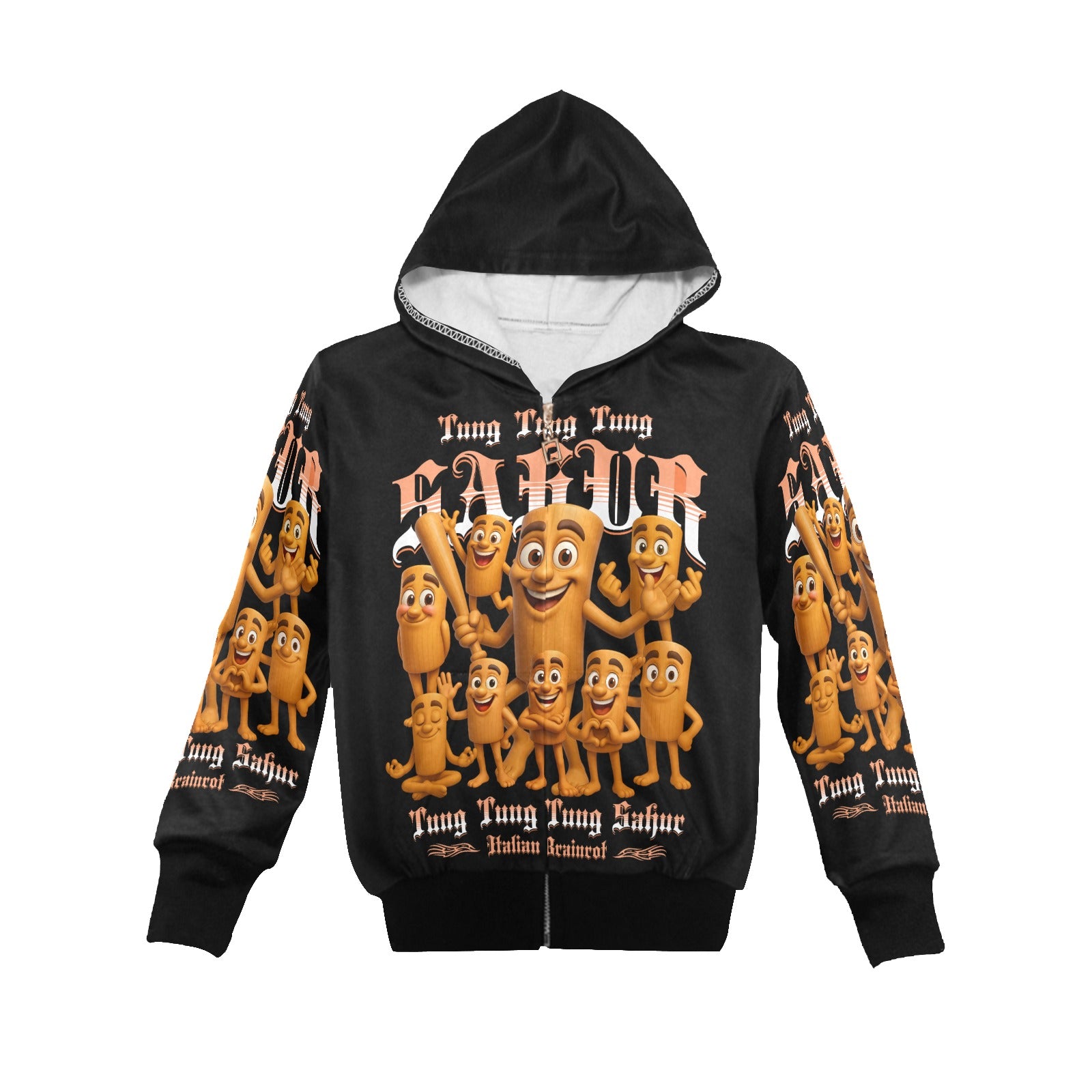 Italian Brainrot Big Boys’ Zip-Up Hoodie | Trendy Street Core Zip Hoodie for Kids | Youth Graphic Hoodie | Tung Tung Tung Sahur