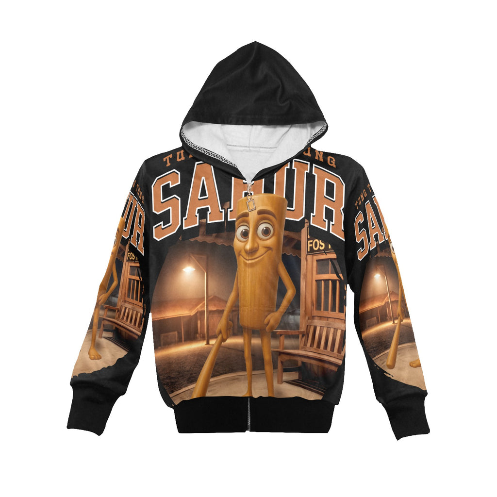 Italian Brainrot Big Boys’ Zip-Up Hoodie | Trendy Street Core Zip Hoodie for Kids | Youth Graphic Hoodie | Tung Tung Tung Sahur