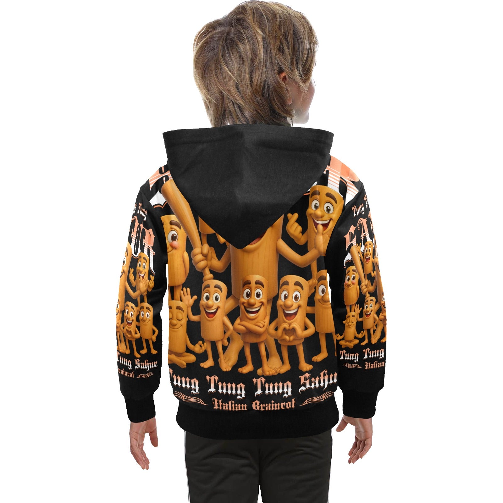 Italian Brainrot Big Boys’ Zip-Up Hoodie | Trendy Street Core Zip Hoodie for Kids | Youth Graphic Hoodie | Tung Tung Tung Sahur