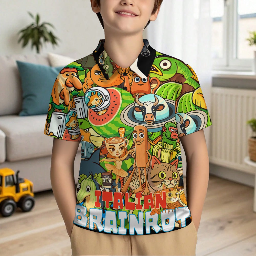 Kids Polo Buttoned Shirt | Italian Brainrot Design | All Ages